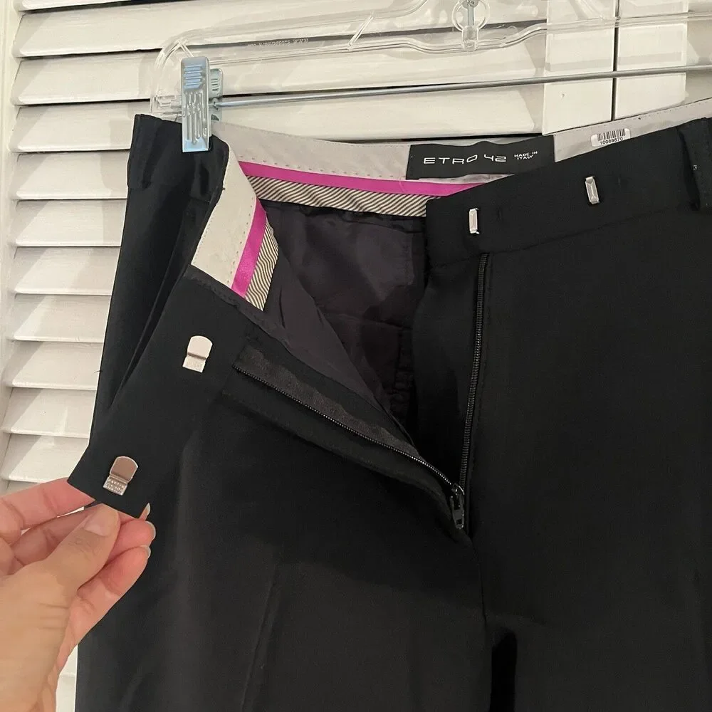 Etro black tailored trouser pants size IT42/US 6, made in Italy, career wear - Picture 4 of 11